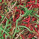 Crinkle Cut Paper Shred Filler 2 LB Gift Wrapping & Gift Basket Filler for Christmas,Halloween & Wedding Decorations,Easter Basket Grass Filler (Red,Kraft,Green & Gold Christmas Mix)