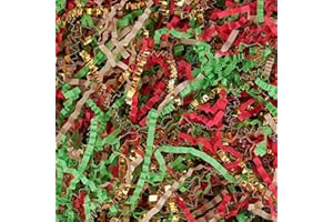 TANMWZK Crinkle Cut Paper Shred Filler 8 oz (1/2 lb) Gift Wrapping & Gift Basket Filler for Christmas,Halloween & Wedding Decorations,Easter Basket Grass Filler (Red,Kraft,Green & Gold Christmas Mix)