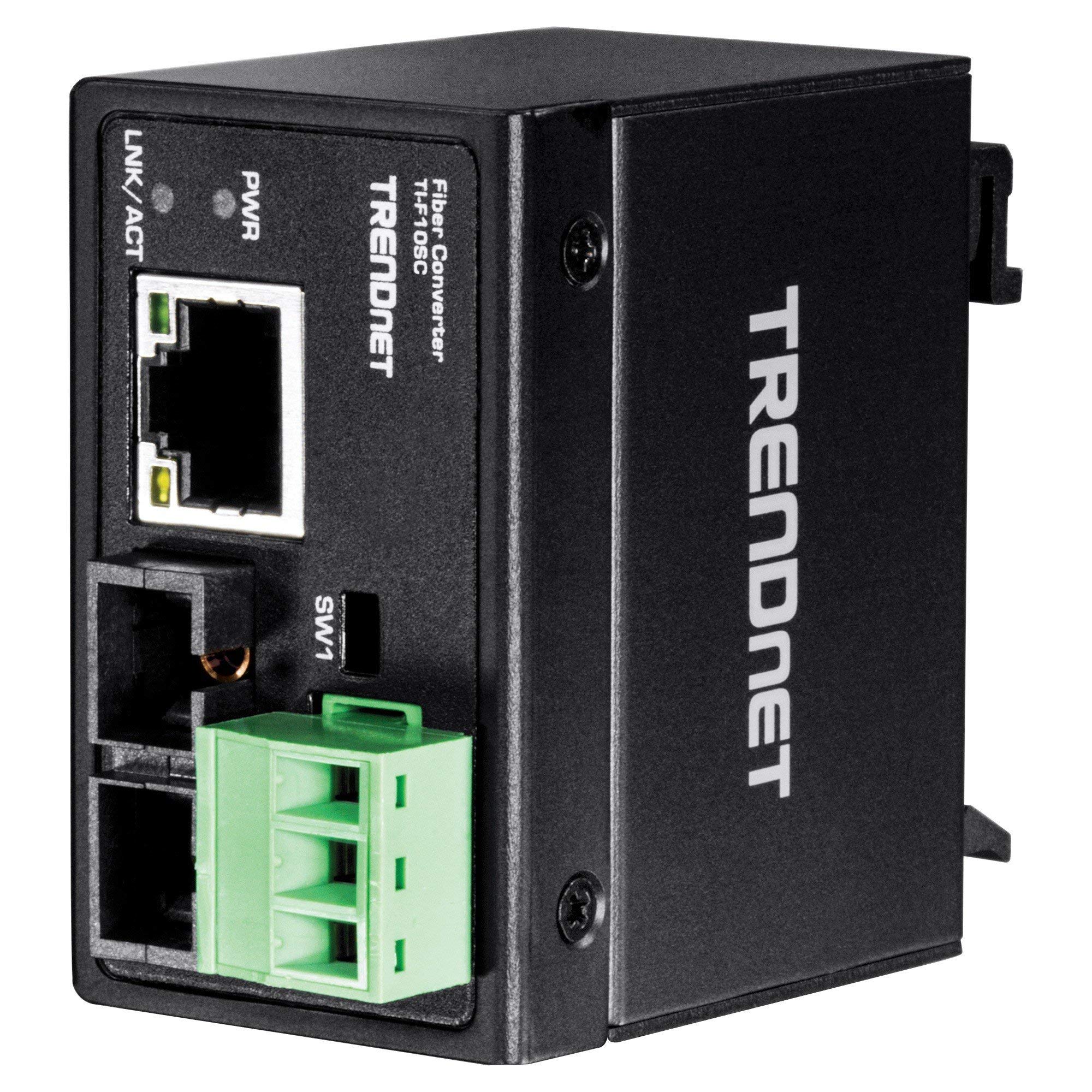 TRENDnet Hardened Industrial 100Base-FX Multi-Mode SC Fiber Converter, (2km, 1.2 Miles), IP40 Rated Housing, TI-F10SC,Black