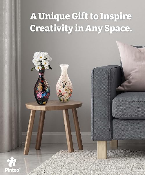 PINTOO 3D PUZZLE VASE UNIQUE FLOWER VASE MADE BY 160 CURVED PLASTIC PUZZLE PIECES HOUSE WARMING GIFT FOR FLOWER ARRANGEMENTS AND HOME DECORATION – [S1035] (TRANSLUCENT, FLOWERS AND BIRDS)