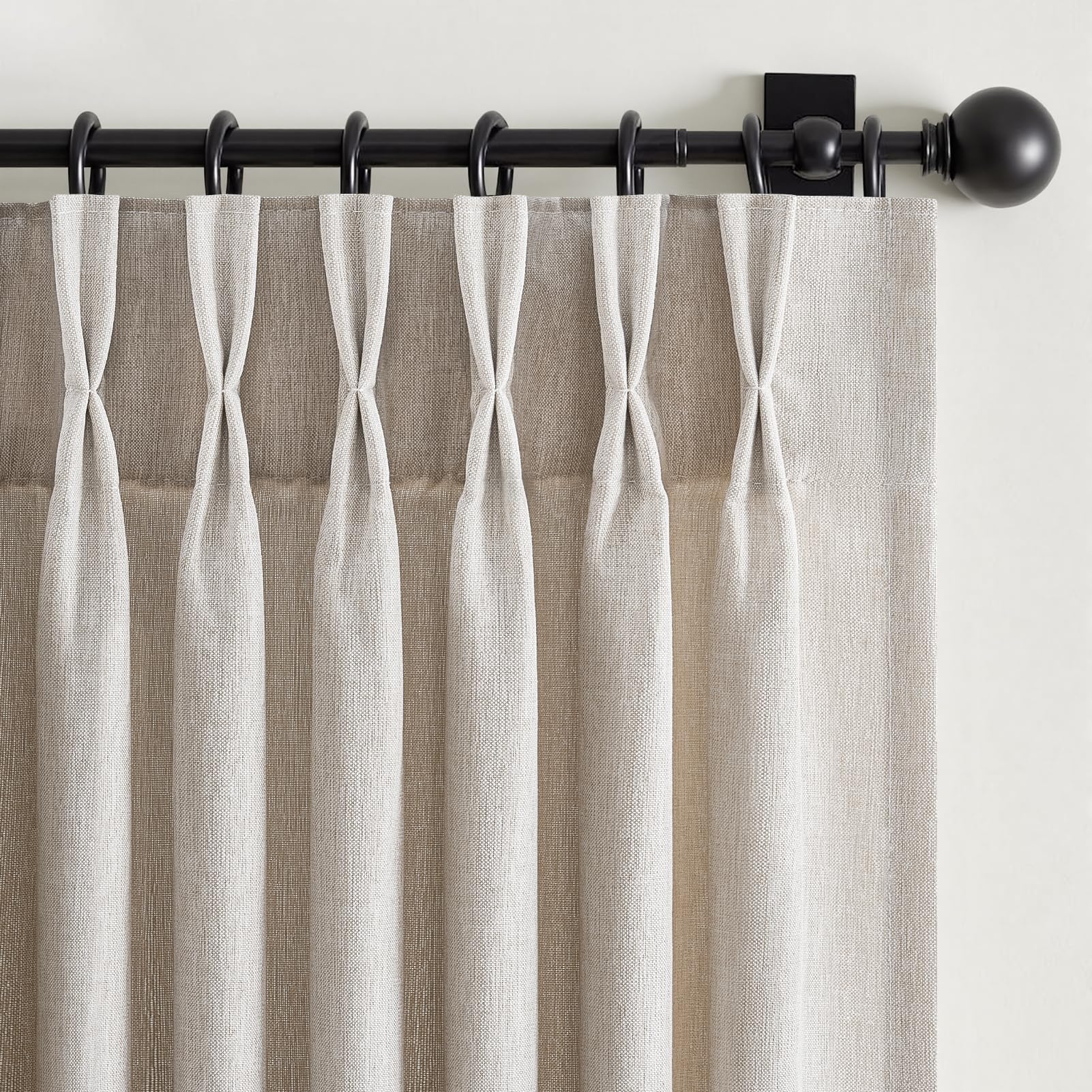 Photo 1 of Drapenova Oatmeal Beige Pinch Pleated Curtains 84 Inches Long for Living Room 2 Panels Sets,Stone Washed Linen Earth Tone Decor Back Tab Boho Neutral Greige Earthy Sheer Curtain for Bedroom