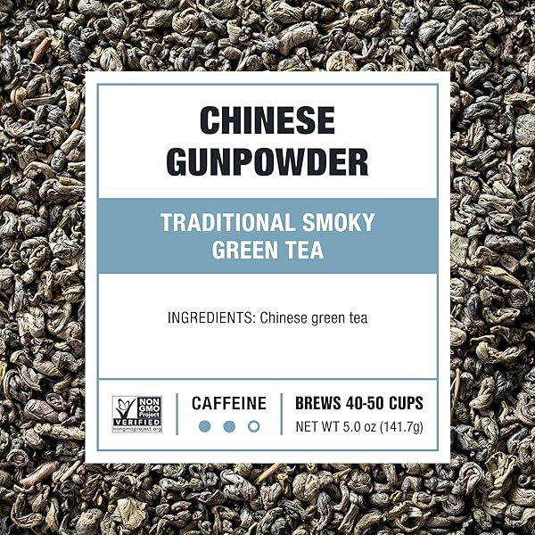 TIESTA TEA – CHINESE GUNPOWDER, LOOSE LEAF, TRADITIONAL SMOKY GREEN TEA, PREMIUM AROMATIC BLEND, MEDIUM CAFFEINATED, 50 CUPS, 5 OUNCE REFILLABLE TIN