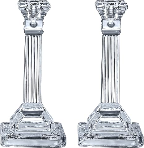 Amazon Com Tall Crystal Candlesticks 2 Pack Set Pair Of 8 Inch Square Base Fluted Design Candle Holders By Ner Mitzvah Home Kitchen
