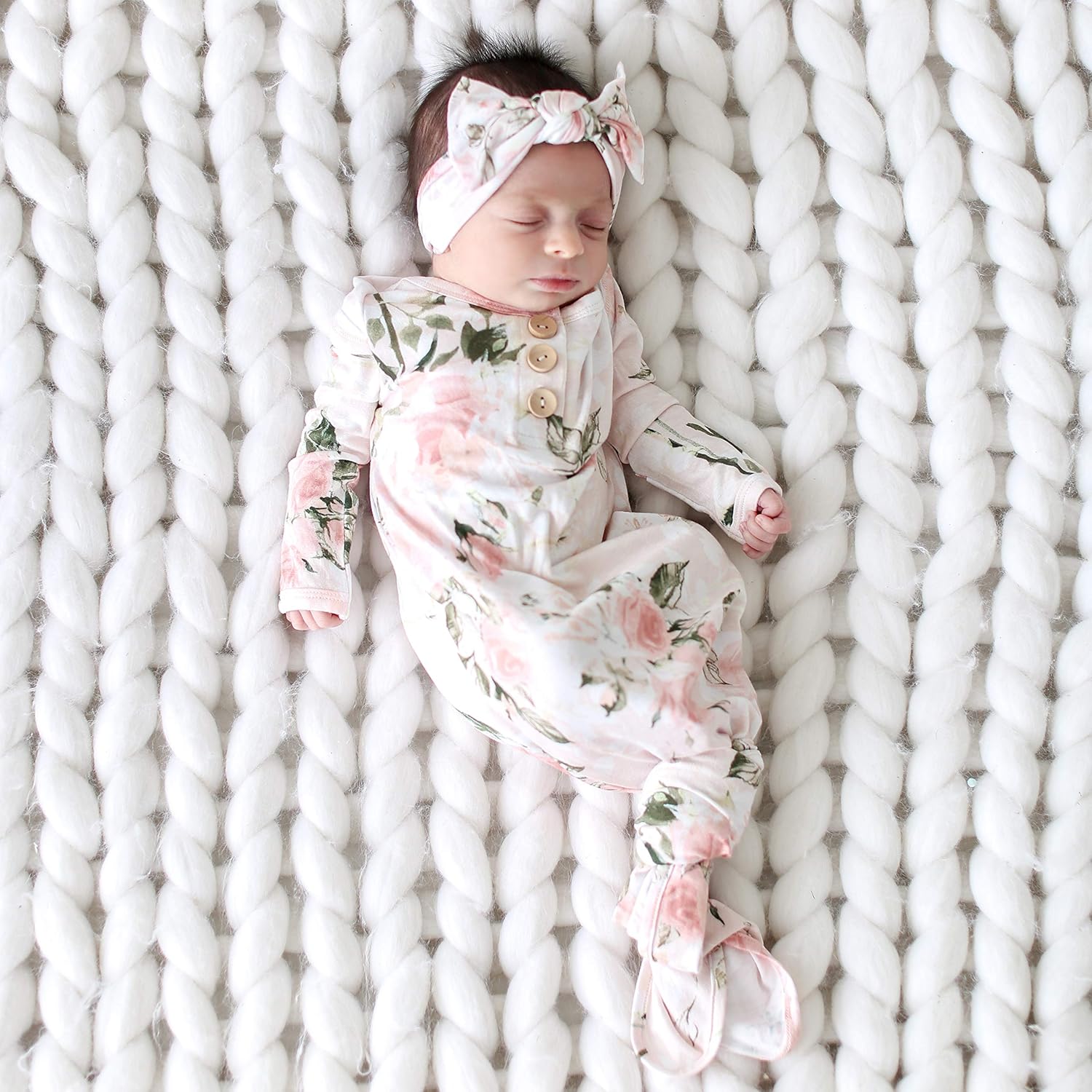 Posh Peanut Newborn Baby Soft Gown for Girls - Viscose from Bamboo Infant Layette Swaddle Wear - Vintage Pink Rose: Clothing