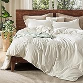 Bedsure 100% Washed Cotton Duvet Cover King Size - Ivory Minimalist Cotton Duvet Cover Linen Like for All Seasons - GentleSoft™ Plain Simple Bedding, 3 Pieces (Ivory, King, 104"x90")