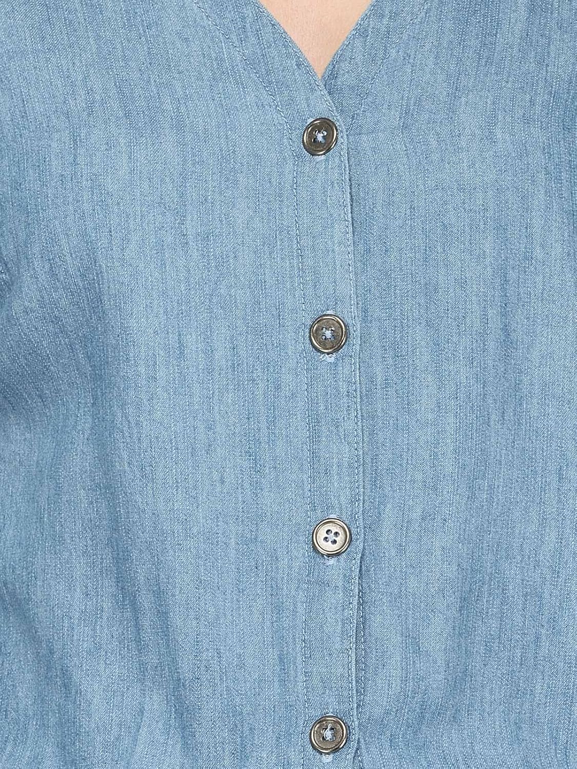 tunic nation women's blue ankle length denim jumpsuit