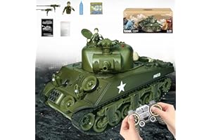 LAUSOMILE 1/18 RC Tank for Kids Adult Girls Boys Age 8-12,15 Channel RC Military Tank That Shoots Airsoft BBS and Water Bombs,US M4A3 Sherman Remote Control Model Army Toys,Boys Age 8+ Christmas Birthday Gifts