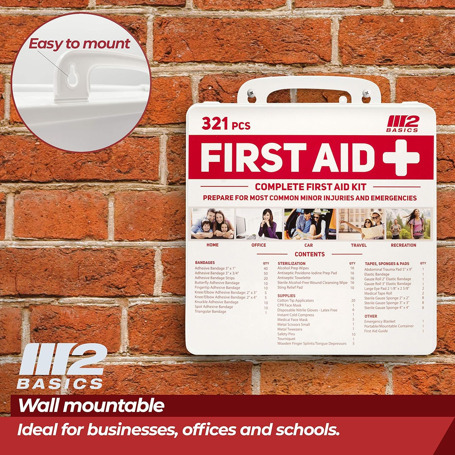 M2 BASICS 321 Piece Emergency Survival First Aid Kit | Medical Supply | Home, Office, Outdoors, Car, Camping, Travel : Sports & Outdoors