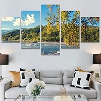SIGNWIN 5 Panel Canvas Wall Art Modern Art Farmhouse/Country Lake Multicolor Nature Photography Relax/Calm for Home Decorations Ready to Hang - 60