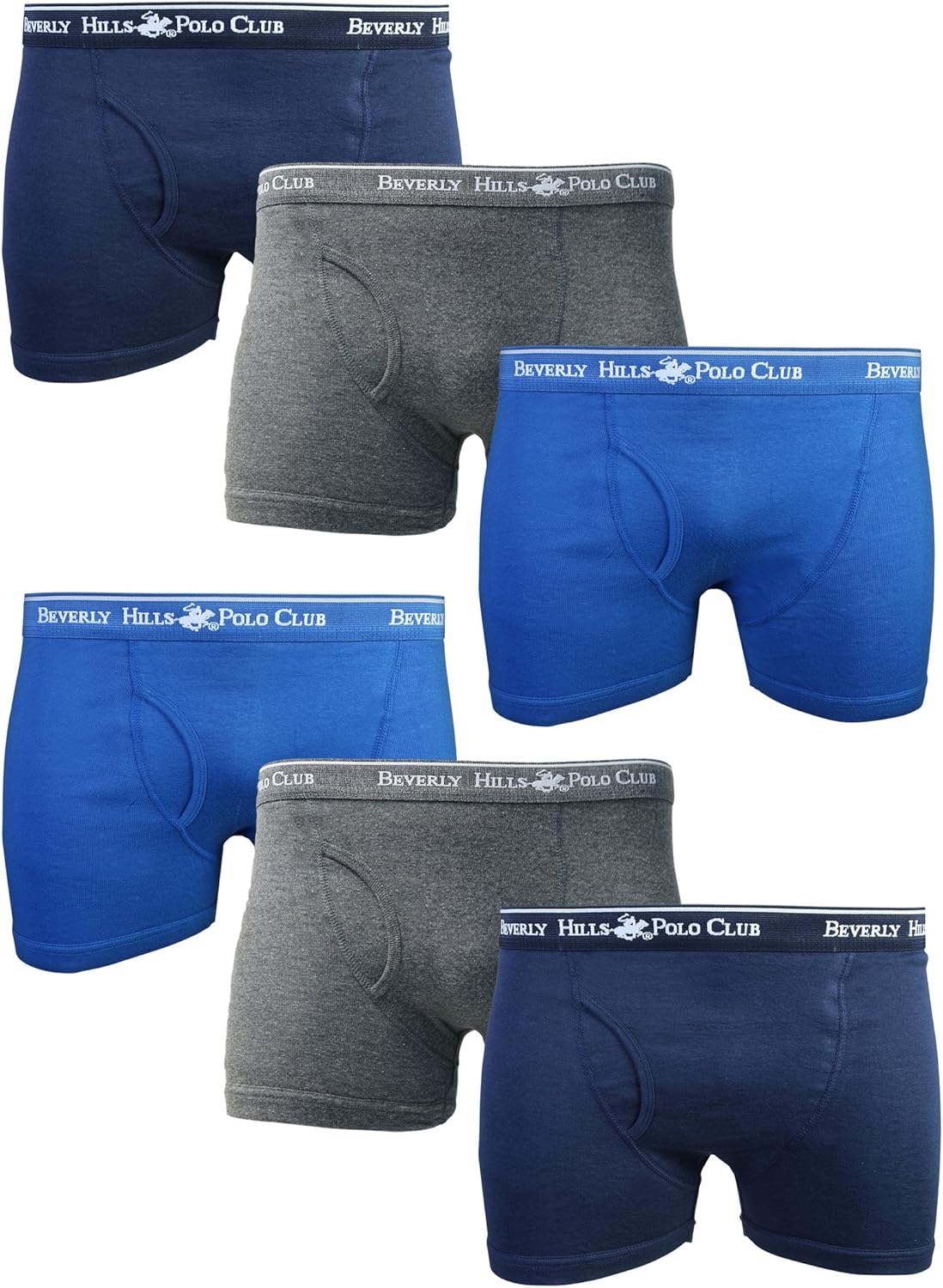 Beverly Hills Polo Club Men's Boxer Briefs Underwear (6 Pack) (Blue