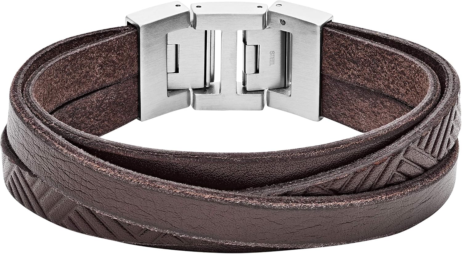 Fossil Vintage Casual Textured Brown Leather Wrist Wrap Cuff Bracelet: Jewelry