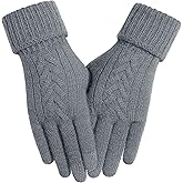 Achiou Women Winter Gloves, Touch Screen Texting Gloves, Elastic Soft Warm Knit Lined, One Size