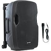 Gemini 12" Battery Bluetooth PA Speaker, 400 Watts (AS-12TOGO) | 104dB battery PA with wheels, 5-8 hr - Bluetooth, USB, SD, FM, AUX - mic &amp; guitar inputs, echo