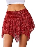 Avidlove Red Mini Skirts for Women Flowy Lace Skirt