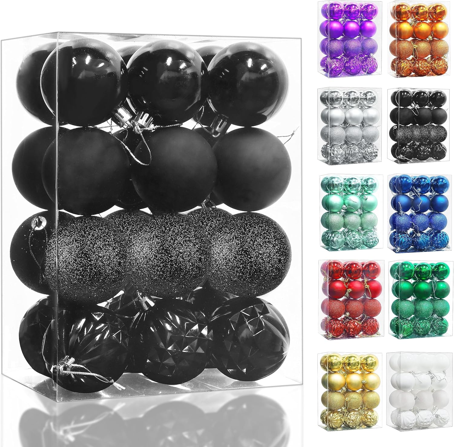Ornaments - Lulu Home Halloween Hanging Ornaments, 24 Count Pre-Strung Plastic Balls, Shatterproof Barrel Packed Balls for Holiday Halloween Party Wreath Tabletop Tree Decorations, 2.36 Inch, Black