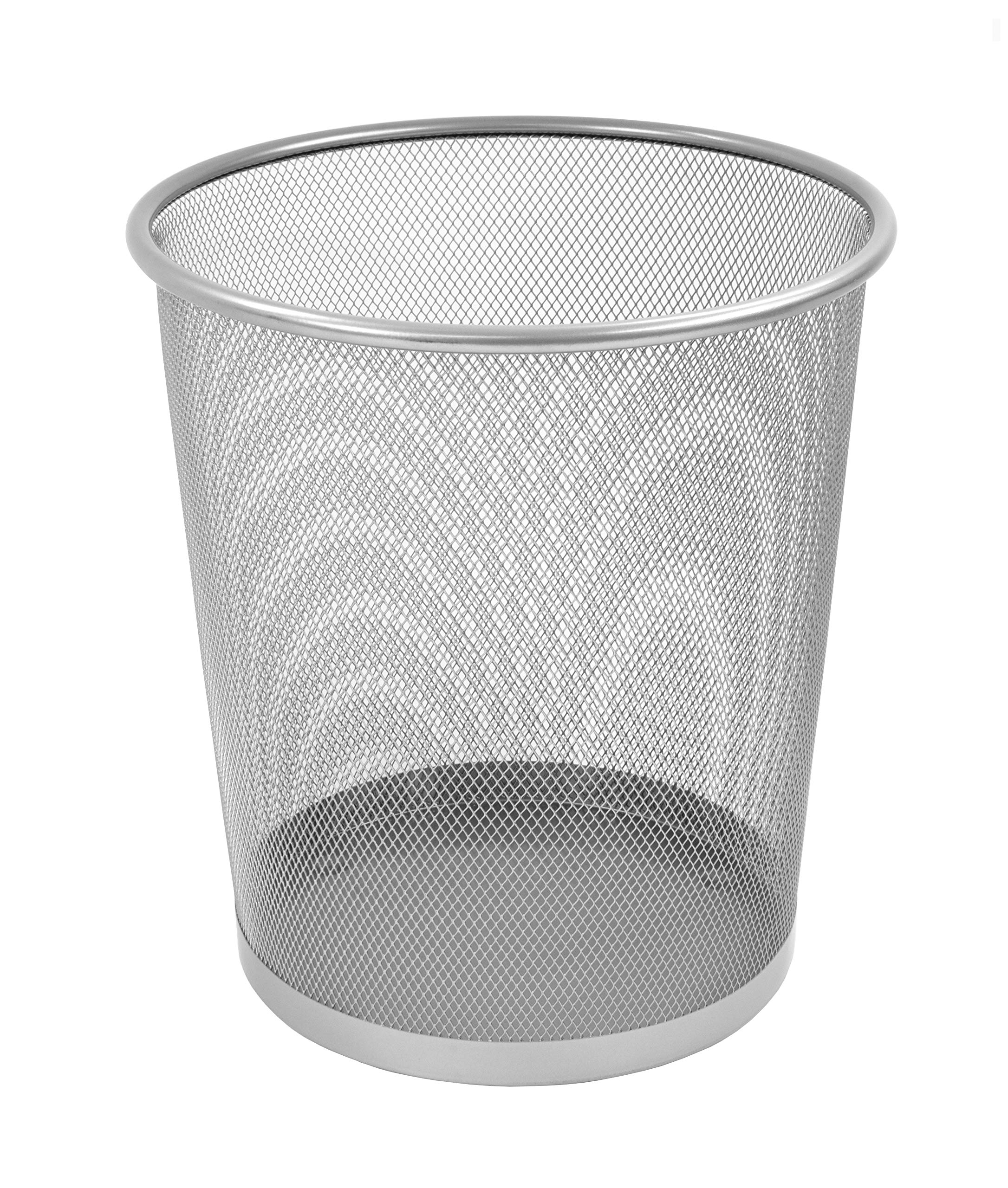 Osco Wiremesh Waste Bin Round 27.5cm, Metal Mesh Trash Can for Office, Bedroom, Bathroom & Home, Durable Lightweight Paper Basket Rubbish Recycling Container Modern Design, Silver