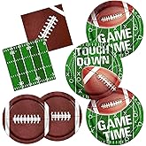 Football Plates and Napkins, 100Pcs Football Party Supplies Touchdown Paper Plates Napkins for Football Birthday Game Day Tailgate Party Decorations