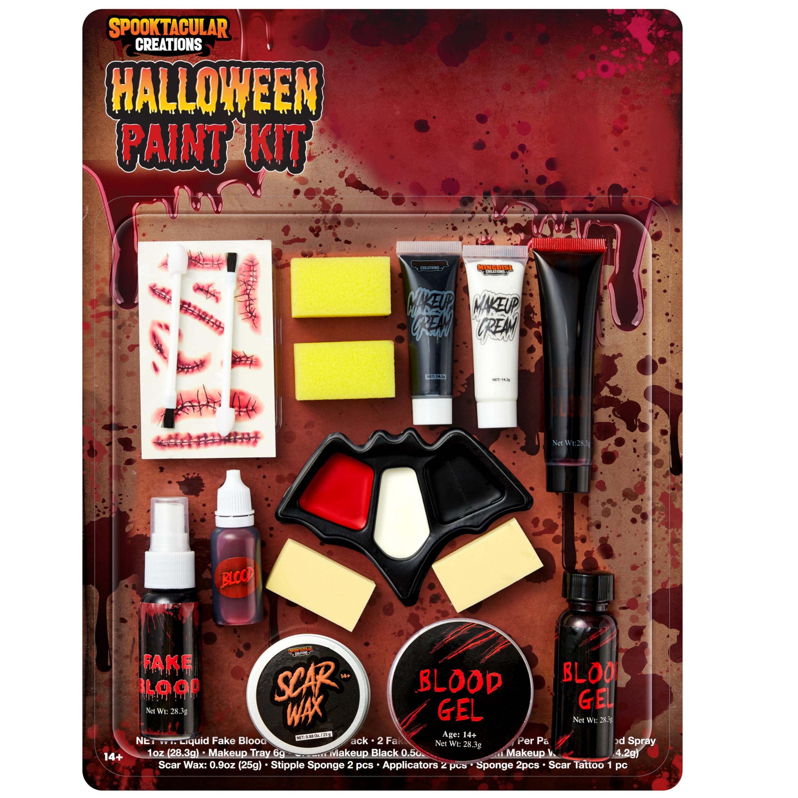 Spooktacular Creations 16 Pcs Halloween Family Makeup Kit Face Body Paint with Liquid Blood Gel, Fake Blood and More Easy On Makeup Set for Zombie Costume Cosplay Halloween Party Supplies