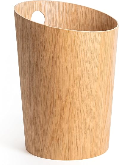 Kazai Bennet Design Paper Bin Oak Real Wood Veneer Office Waste Basket