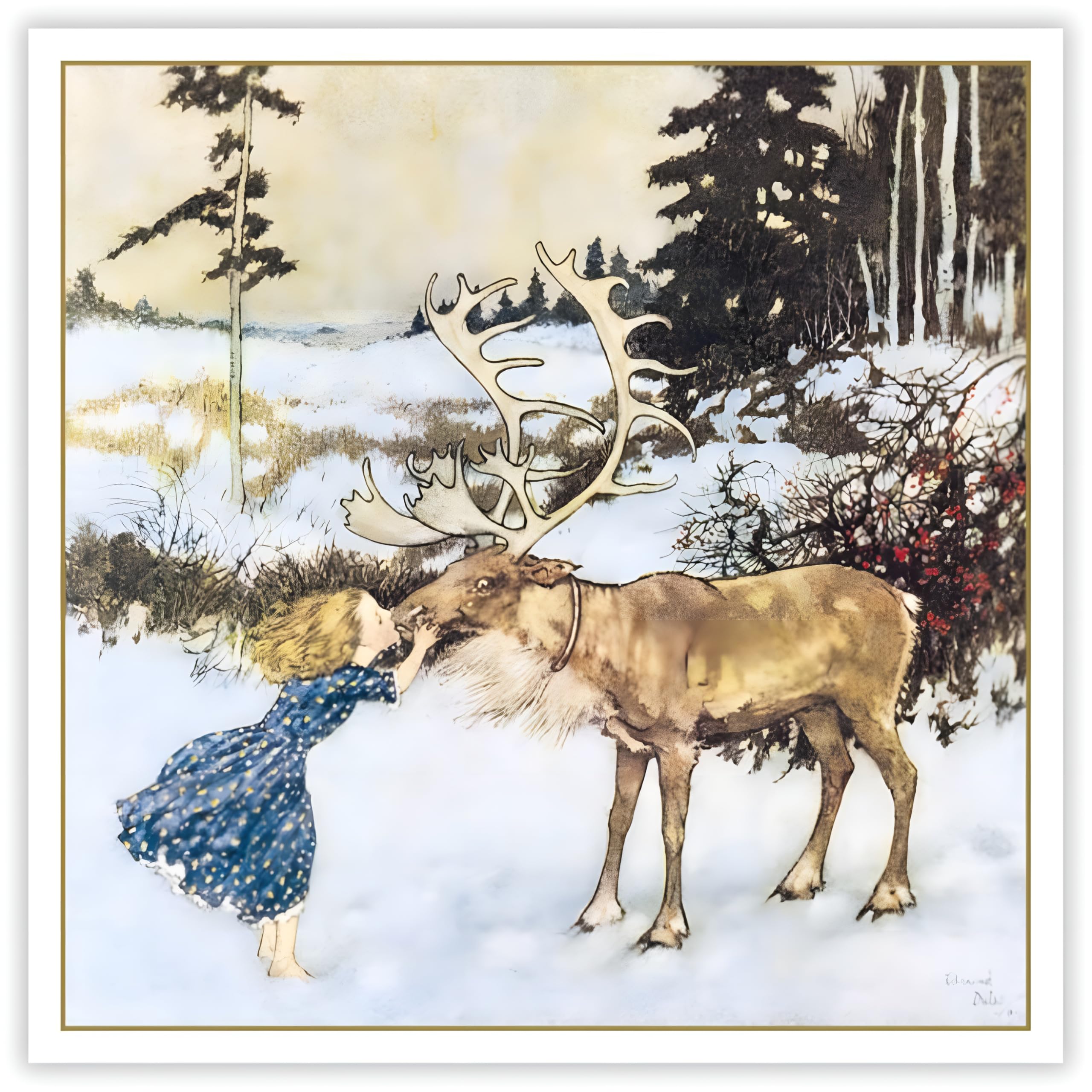 Vintage "Gerda and the Reindeer" Christmas Cards 5 Cards and Envelopes