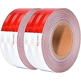 SWRT DOT-C2 Reflective Tape 2 Inch x 200 Feet Red White Reflective Tape Outdoor Waterproof Conspicuity Strong Adhesive Reflector Tape Warning Safety Tape for Vehicles Trailers Boats Signs