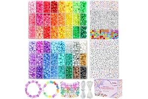 Gionlion 4200Pcs Pony Beads for Bracelet Making Kit, 48 Colors Kandi Beads Bracelet Kit, 2500pcs Rainbow Candy, 1700pcs Friendship Letter Bead with 20 Meter Elastic Strings for Jewelry Making