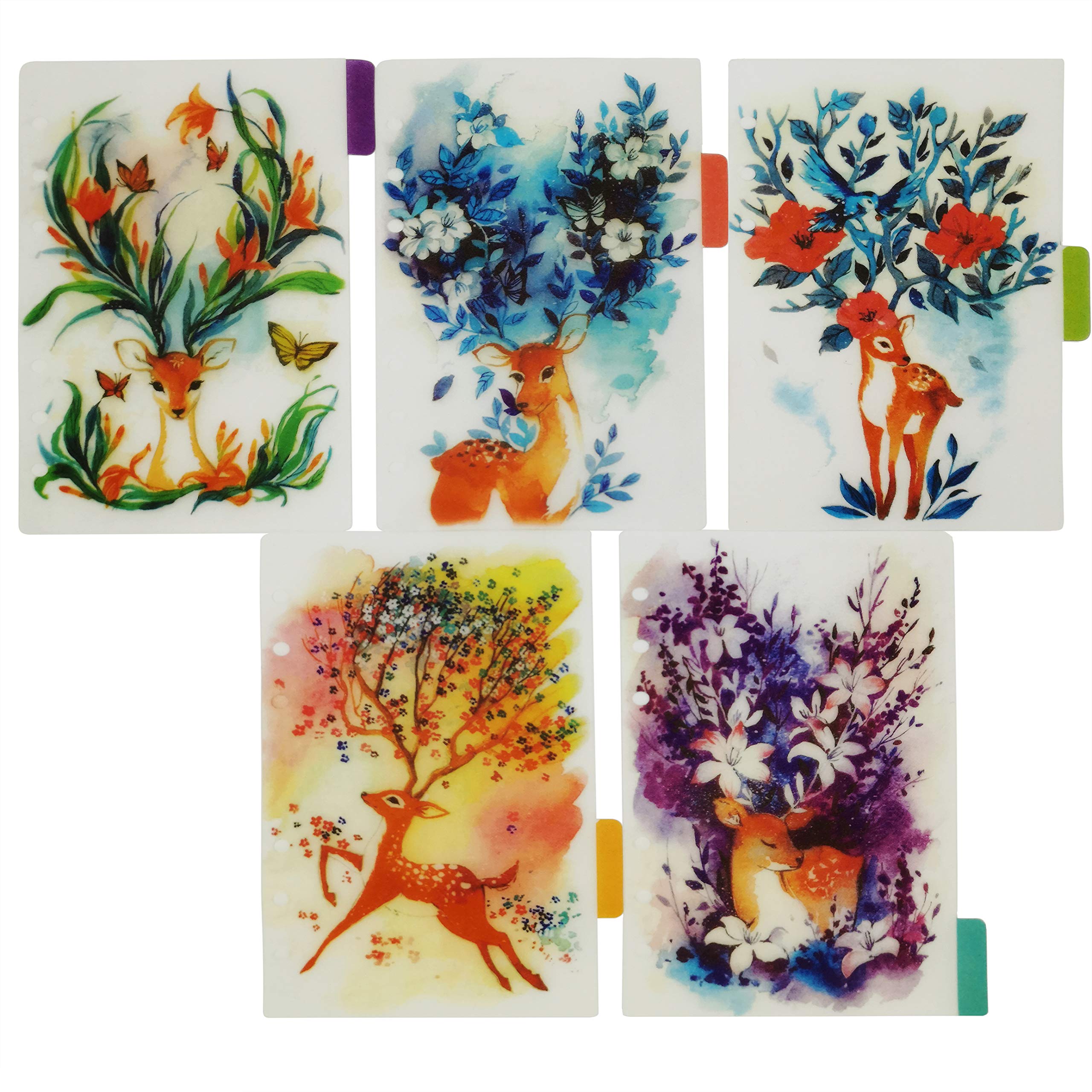 Index Tabs for A5/A6 6-Holes Cover Round Ring View Binder File Folder Loose Leaf Sheet Protectors Binder Cover Protector (Green Deer, A5/21cm*14.5cm)