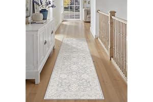 WondRg 2x8 Washable Runner Rug for Hallway Kitchen Non-Slip Blue Neutral Distressed Carpet Low Pile Soft Thin Area Rug Farmho