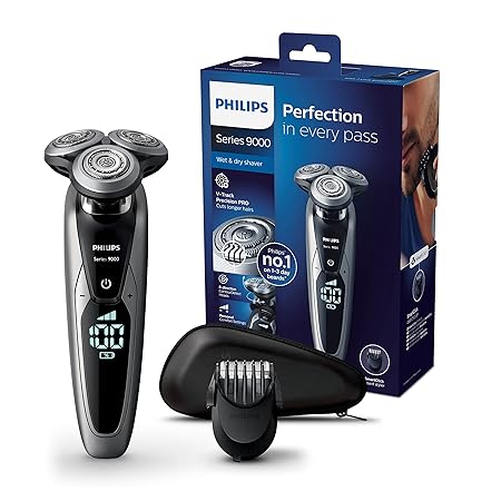 Philips Elektrischer Nass-und Trockenrasierer Series 9000 mit V-Track-Pro-Klingen S9711/41, Bartstyler
