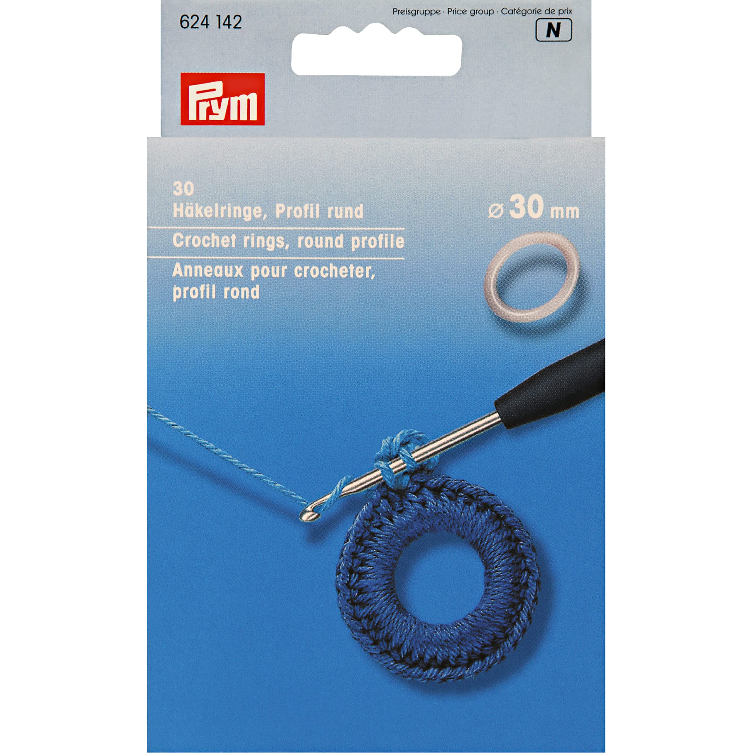 Prym - Plastic (30mm) Round Crochet Rings - 30 Crochet Rings