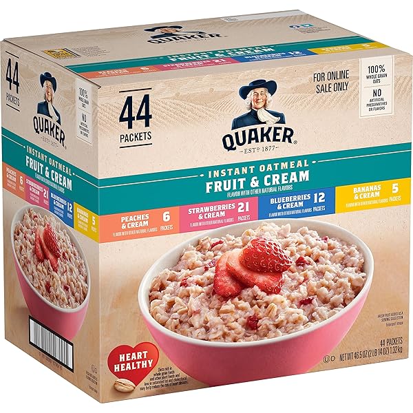 QUAKER INSTANT OATMEAL FRUIT & CREAM VARIETY PACK, SINGLE SERVE PACKETS, (44 PACK)