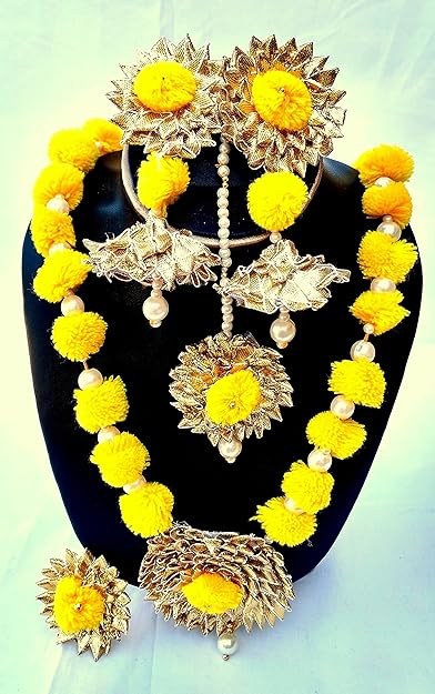 Buy Panihari Jewellery Yellow Pom Poms Traditional Gota Patti