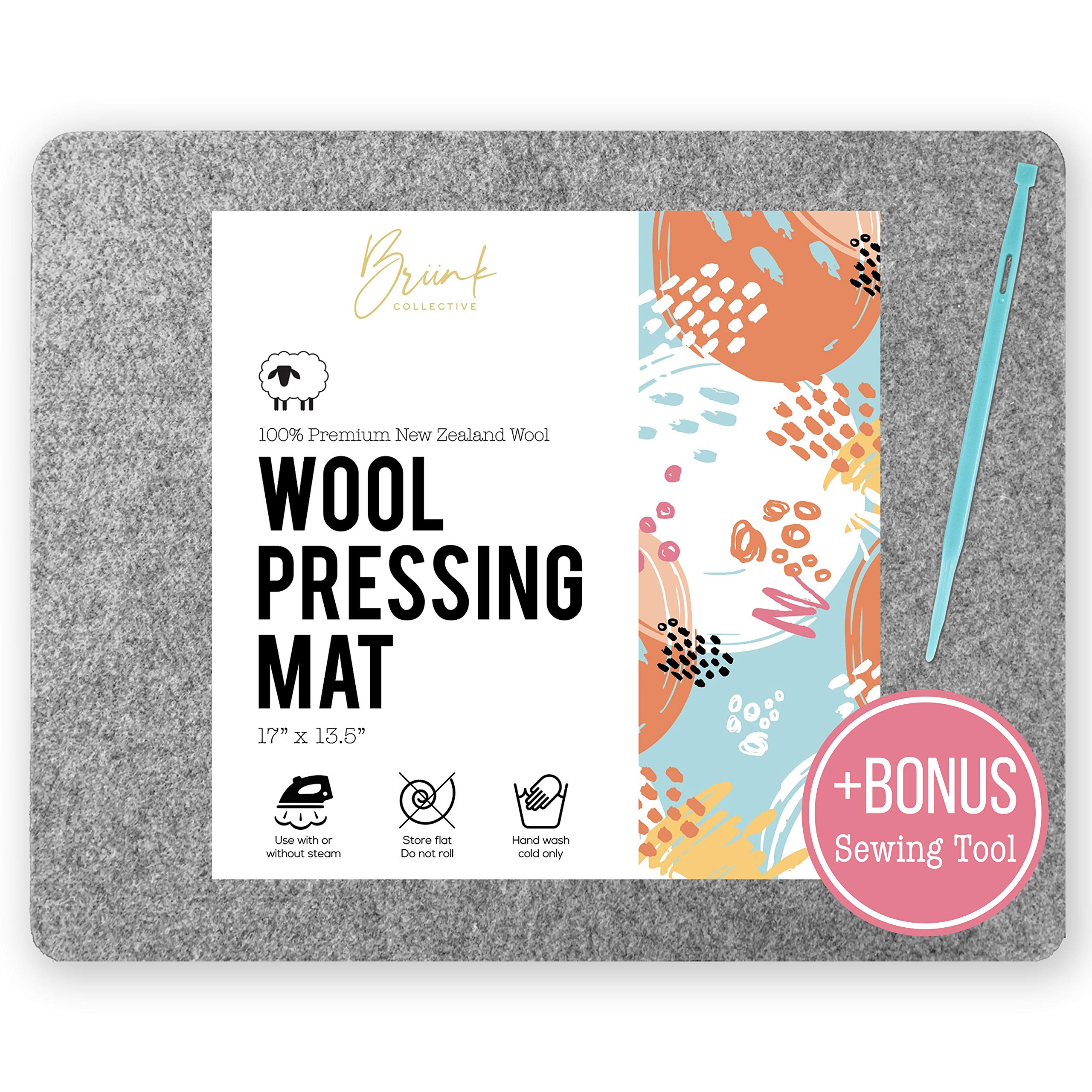 Briink Collective 100% New Zealand Wool Pressing Mat - Portable Ironing Board Quilting Supplies + Bonus Sewing Tool (17" x 13.5")