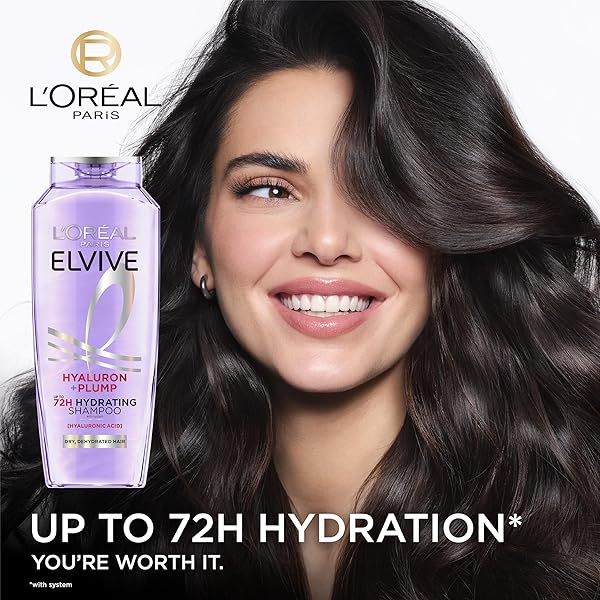 L’OREAL PARIS ELVIVE HYALURON PLUMP HYDRATING SHAMPOO FOR DEHYDRATED, DRY HAIR INFUSED WITH HYALURONIC ACID CARE COMPLEX, PARABEN-FREE, 12.6 FL OZ