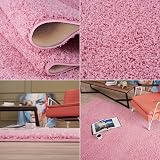 THE RUGS Pink Shaggy Living Room Rug 180x270 cm Soft 30 mm Thick view 5