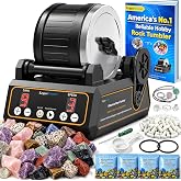 KomeStone K1 Quiet Rock Tumbler Kit for Adults, Kids &amp; Families | Reliable 2.5Lb Rotary Rock Polisher, Thick Rubber Barrel, 3 Speeds, 9-Day Timer, Memory Function, Complete Gem Polishing Kit