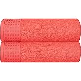 GLAMBURG 100% Cotton 2 Pack Oversized Bath Towel Set 28x55 Inches, Ultra Soft Highly Absorbant Compact Quickdry & Lightweight Large Bath Towels, Ideal for Gym Travel Camp Pool - Coral Orange