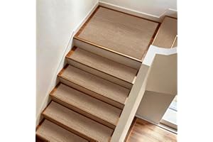 KUEAO Linen Stair Treads 15pcs 8"X30" Stair Mat for Wooden Steps Peel and Stick Stairs Carpet Treads Non Slip Indoor Staircas