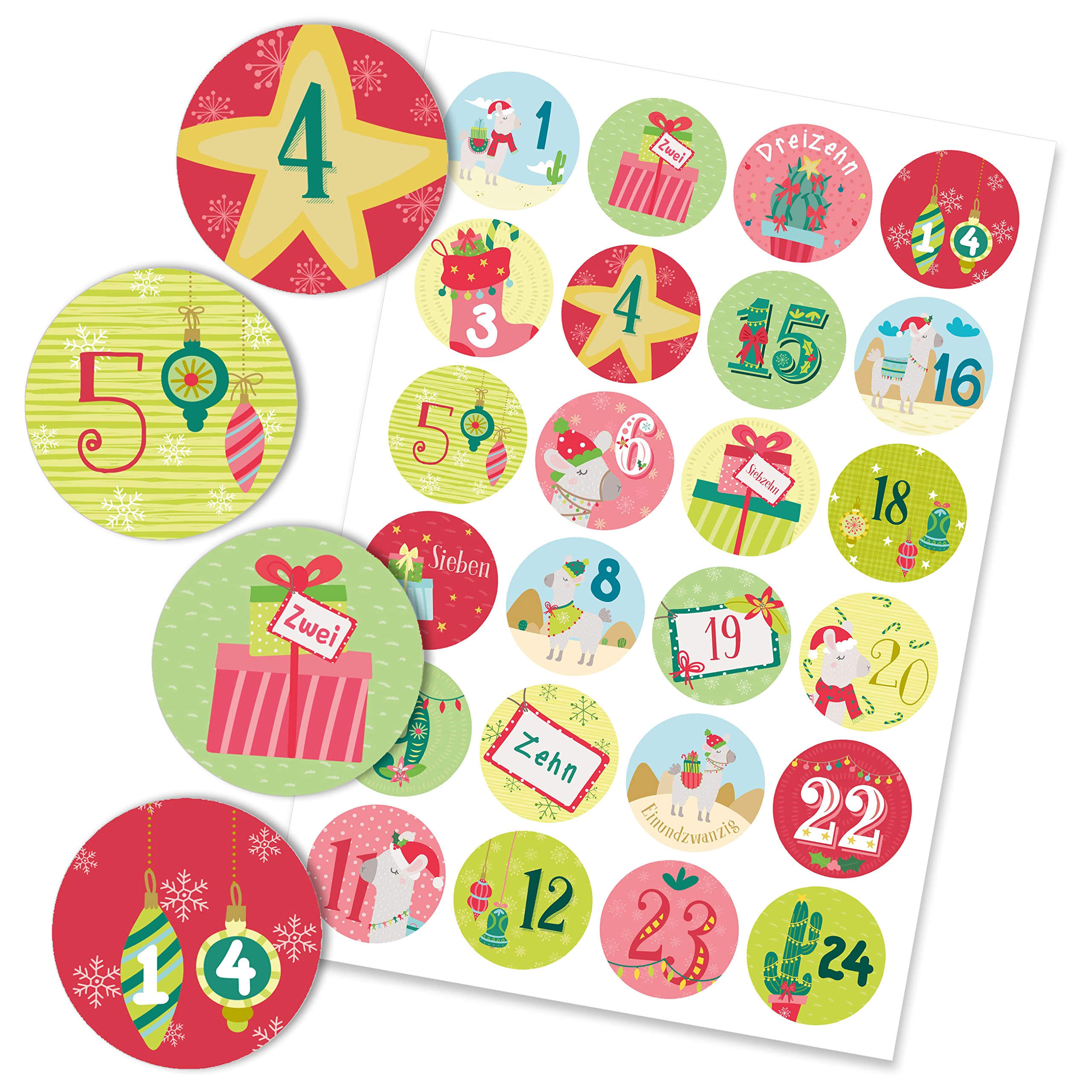 24 Advent Calendar Number Stickers llam No. 48 - Stickers - for You to Assemble and Decorate