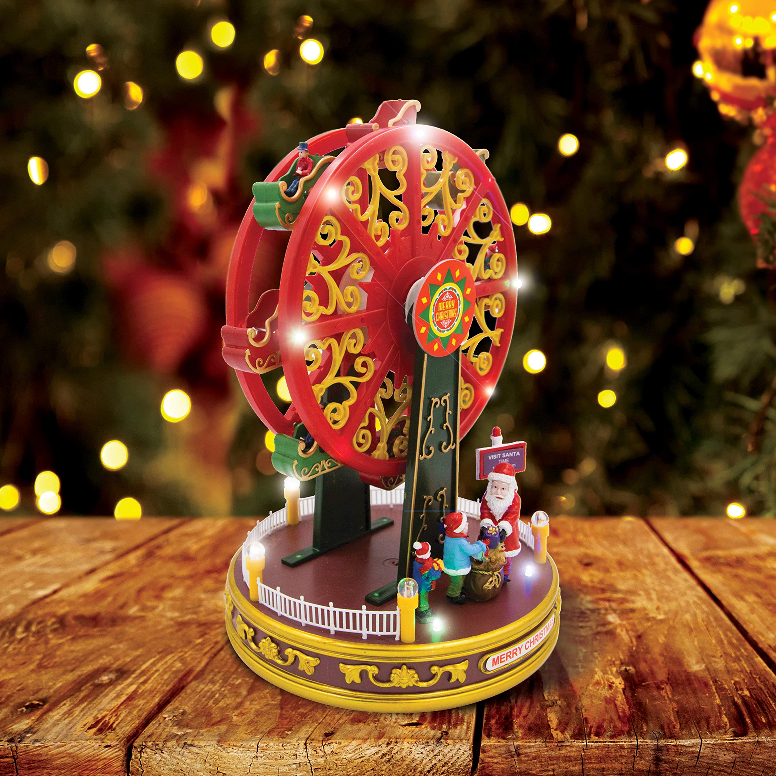 The Christmas Workshop 81300 Revolving Musical Ferris Wheel/Light Up Christmas Decoration / 10 x Multi-Coloured LED Lights/Plays 8 Different Classic Christmas Songs / 27cm x 19cm