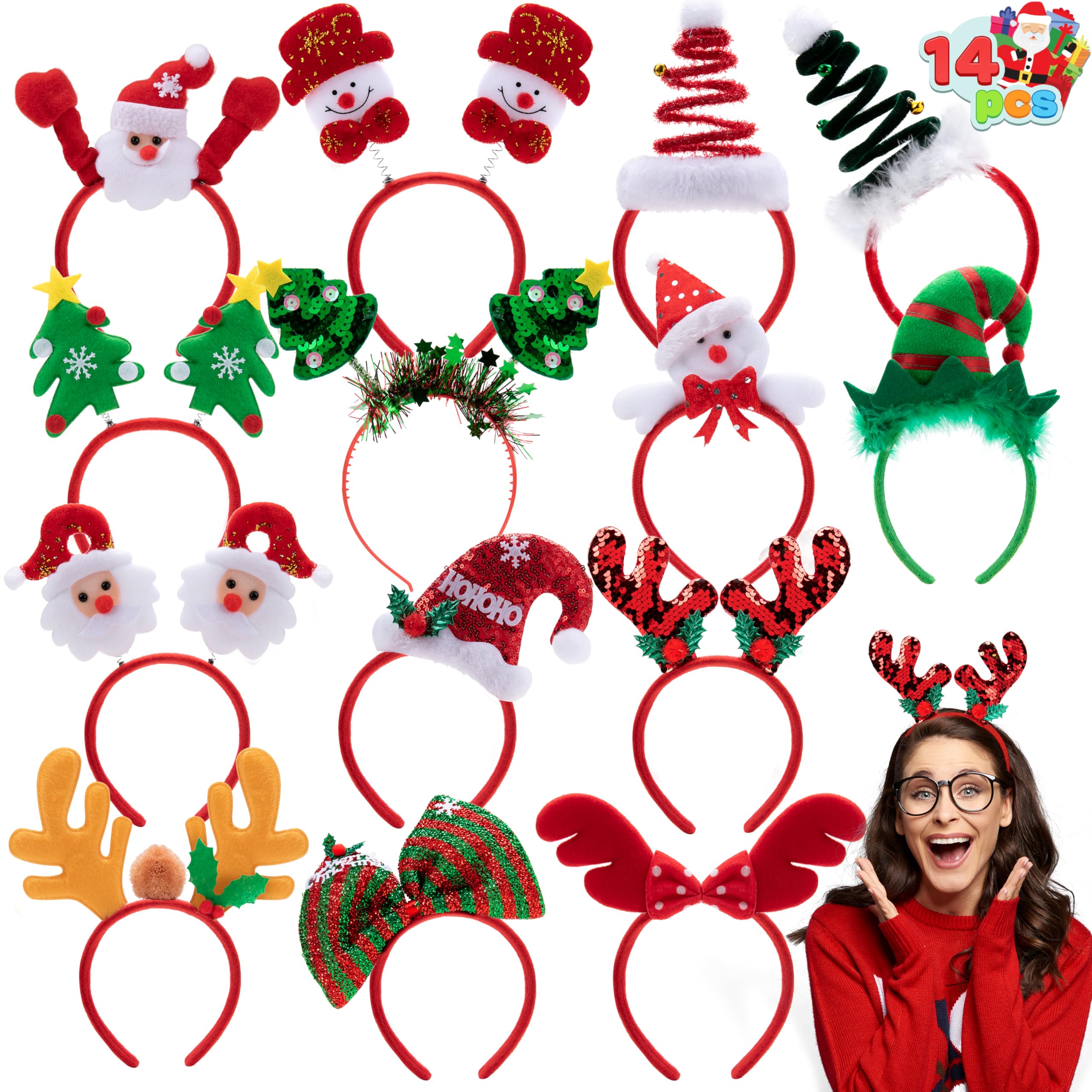 Photo 1 of JOYIN 14 PCS Christmas Headbands with Different Designs Party Holiday Headbands for Kids Women Men Christmas Holiday Parties Favors (ONE Size FIT ALL)