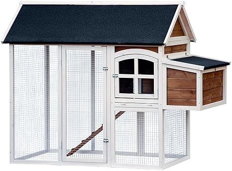 dobar 23034FSC Großer dekorativer Hühnerstall oder Kleintierstall XL mit Freigehege und 3er-Legebox, 180 x 90 x 145 cm, weiß-