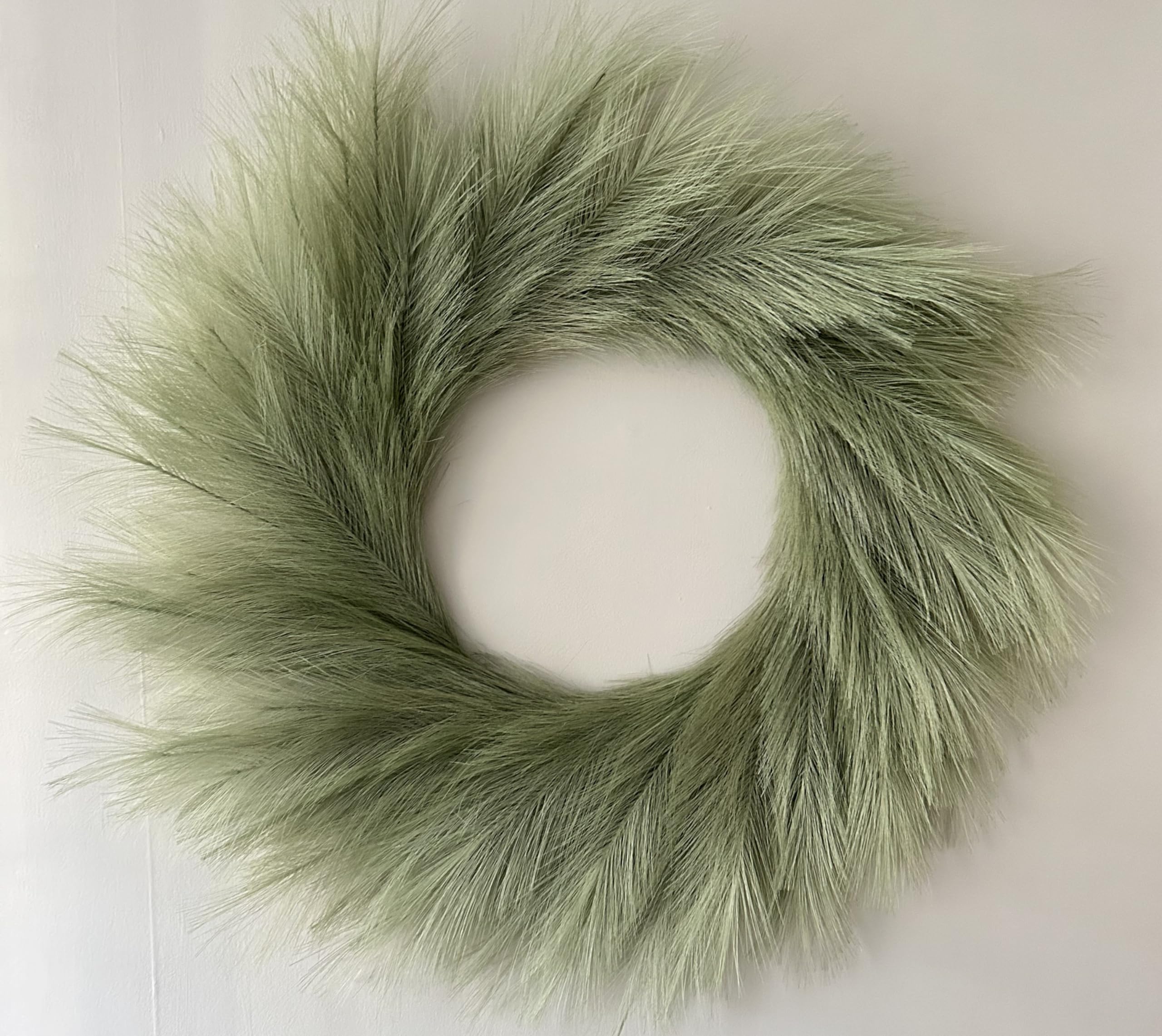 VOULUX Fluffy Artificial Large Faux Pampas Grass Wreath 27" Sage Green Modern Feather Boho Wreath Indoor Wreaths Farmhouse Wreath Wall Decor Baby Sea Grass Spring Wheat Wreath Green Wreaths Front Door
