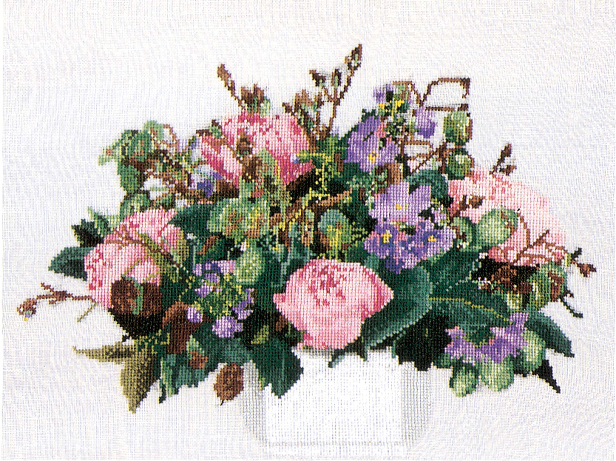 Thea Gouverneur Cross Stitch Kit, Peonies on Aida (16 Count), 30x40cm