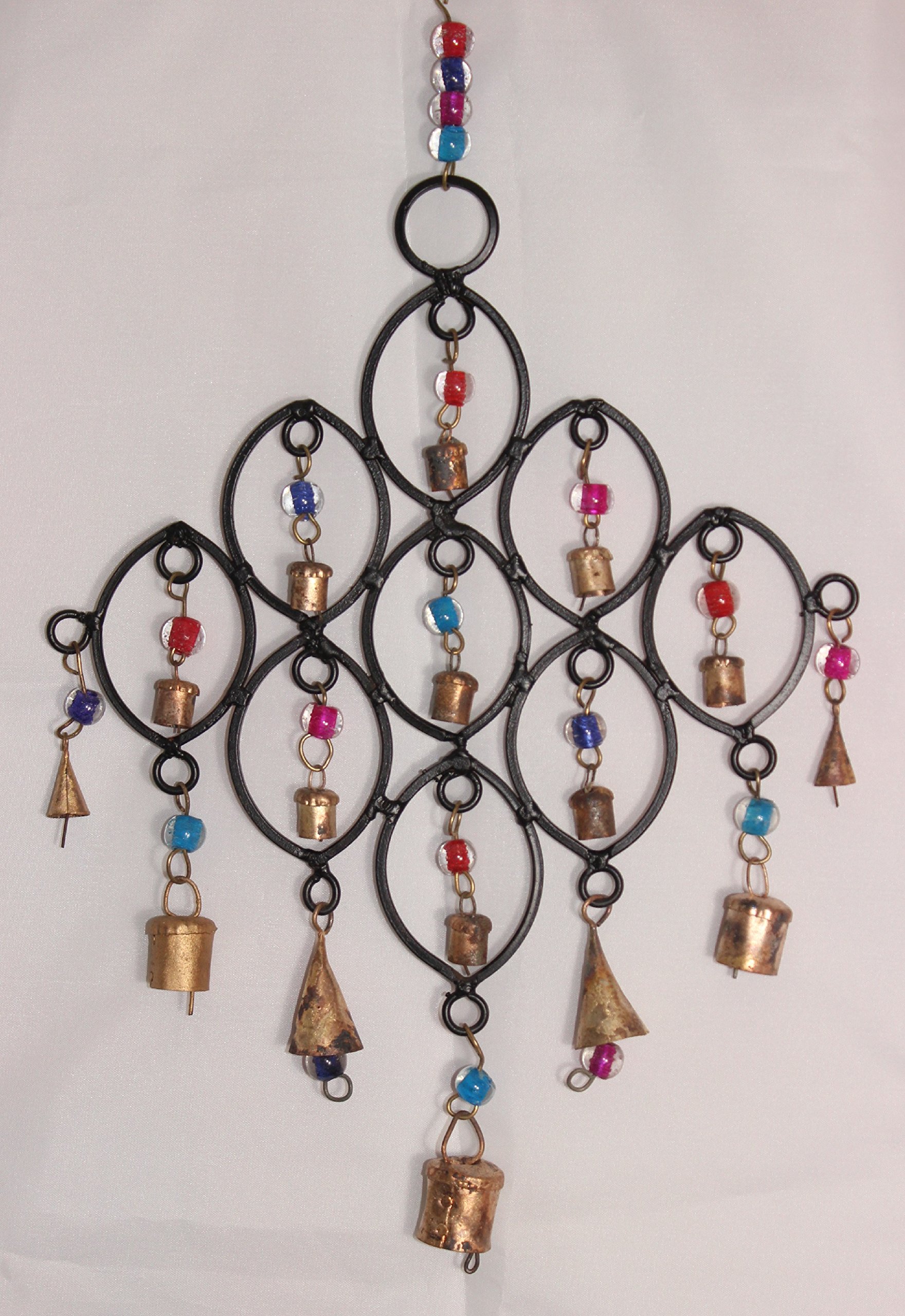 Small Teardrop Recycled Wind Chime with Glass Beads and Bells Fair Trade