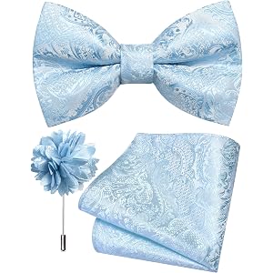 Branduce Pre-tied Paisley Bow Tie and Pocket Square Lapel Pin Set for Men