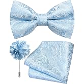Branduce Pre-tied Paisley Bow Tie and Pocket Square Lapel Pin Set for Men