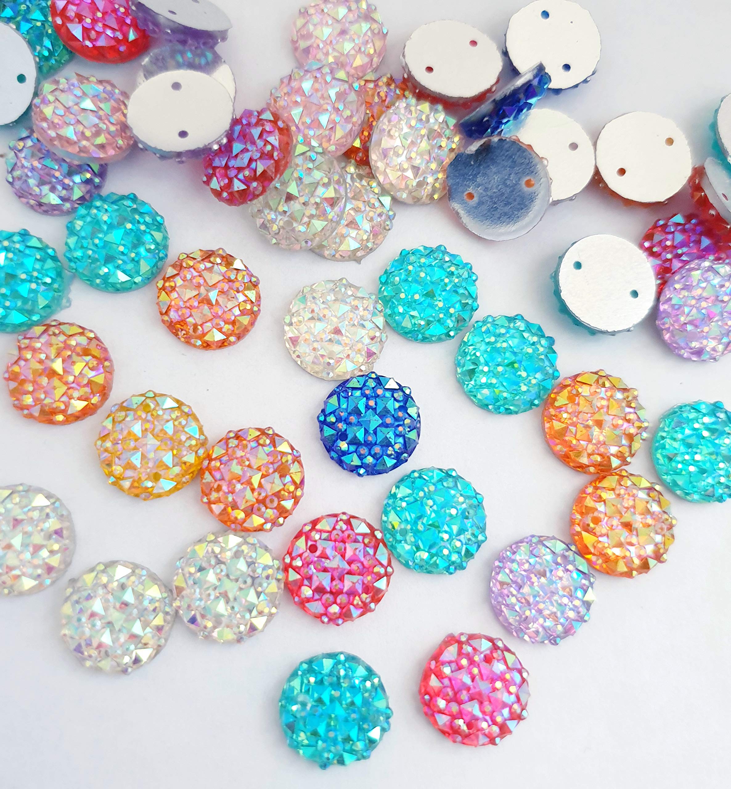 Majorcrafts® 50pcs 12mm Mixed AB Colours Flat Back ROUND Sew On Resin Rhinestones Craft Gems