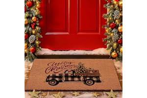 Lanpn Christmas Welcome Natural Coir Door Mat, Truck Lorry Coco Front Door Outdoor Doormat Outside Entrance Porch Non Slip Rubber Rug Winter Xmas Farmhouse Decor (Brown, 30x17 inch)