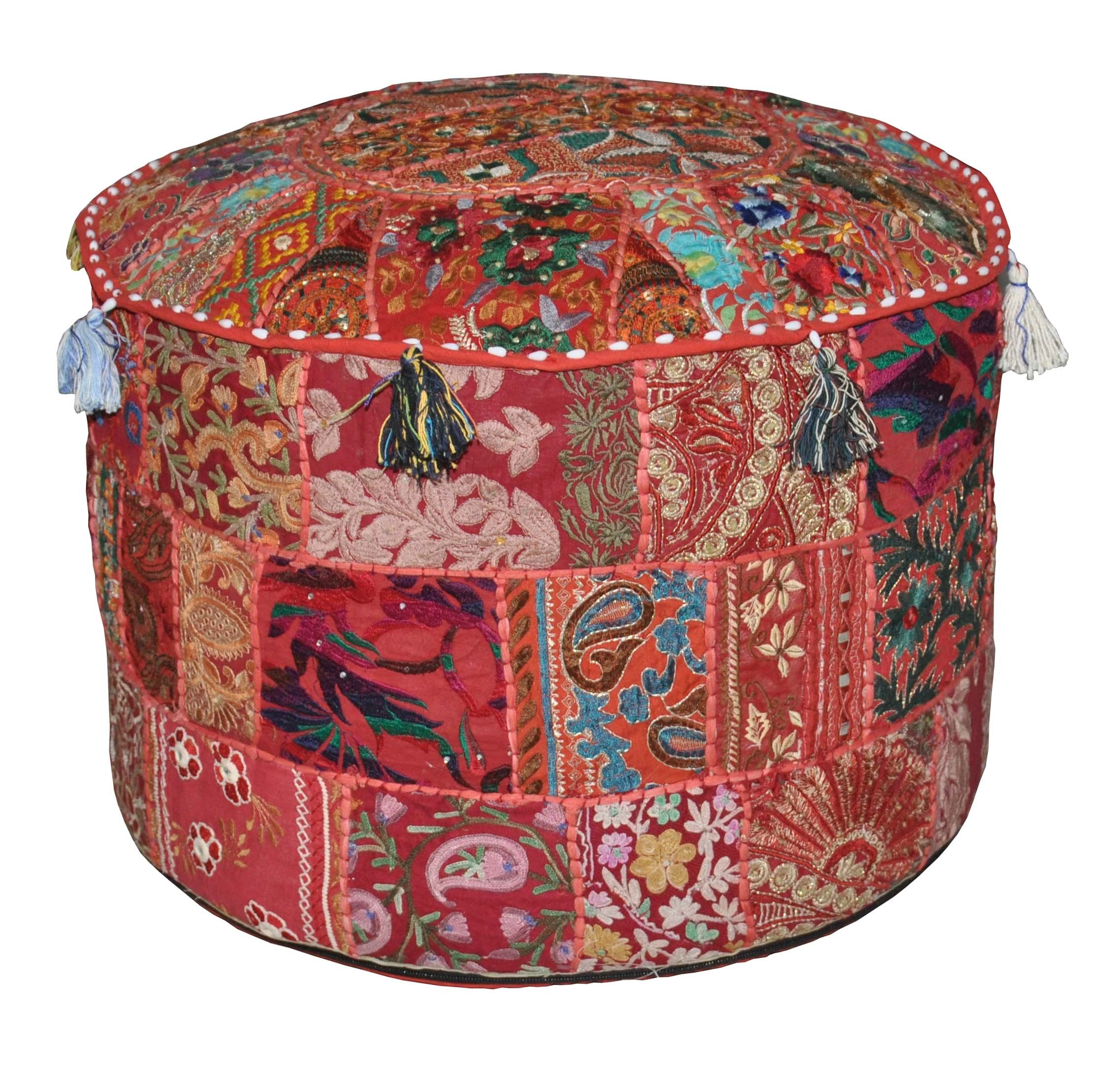 Marubhumi Indian Traditional Home Decorative Ottoman Handmade and Patchwork Foot Stool Floor Cushion, 58 X 33 Cm